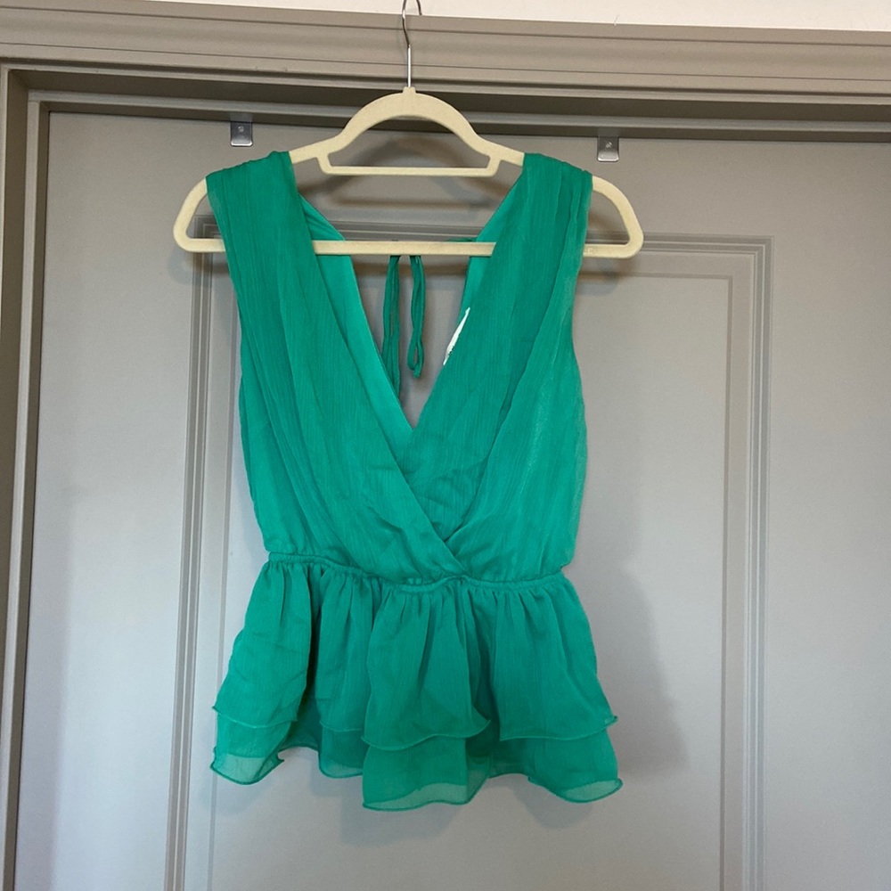 Shamrock green V neck blouse